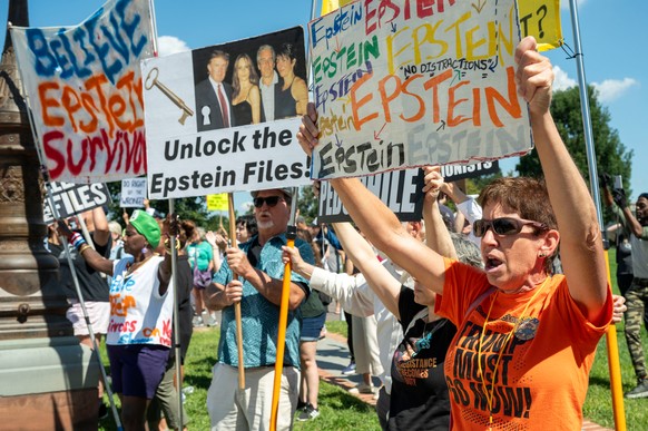 Protesters rally at a news conference calling for Congress to release all of the Jeffrey Epstein files, outside the U.S. Capitol, Wednesday, Sept. 3, 2025 in Washington. (AP Photo/Kevin Wolf)
Congress ...