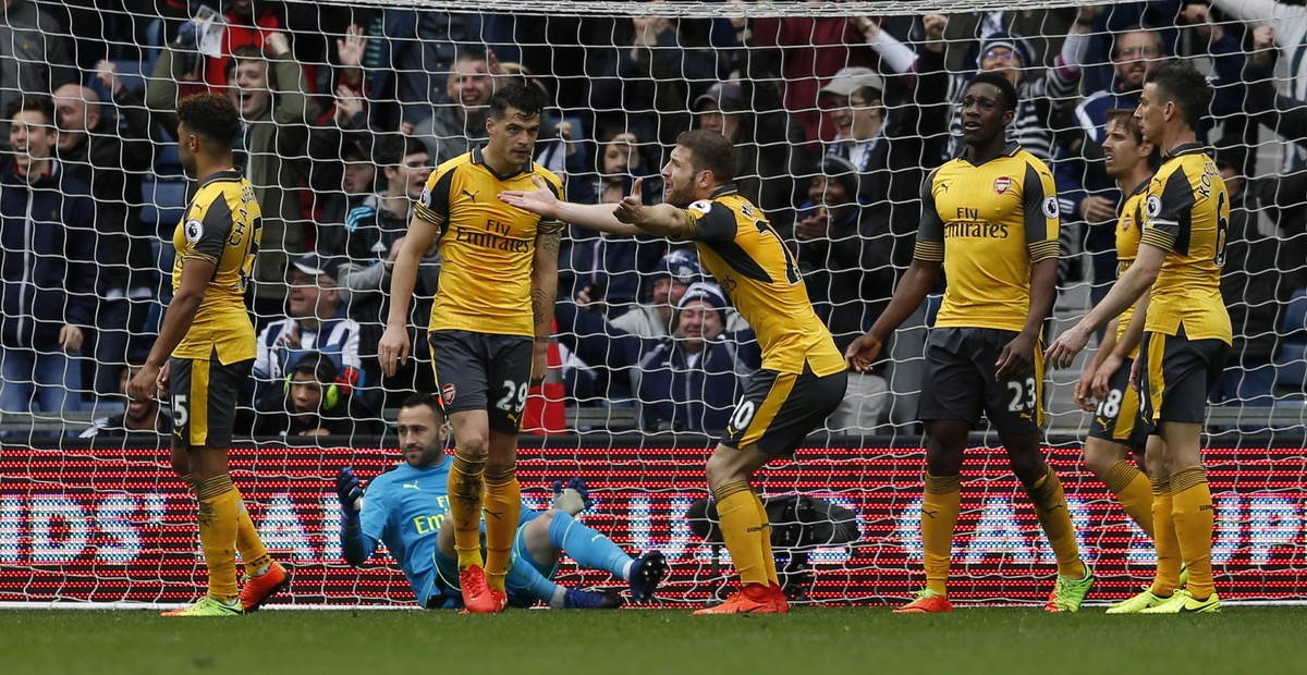 Britain Football Soccer - West Bromwich Albion v Arsenal - Premier League - The Hawthorns - 18/3/17 Arsenal players look dejected after West Bromwich Albion's Craig Dawson scored their third goal ...