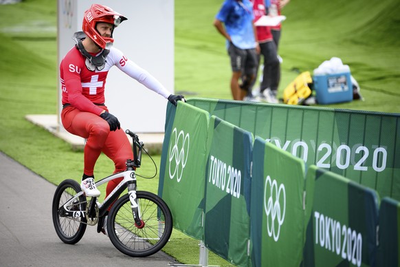 epa09377961 David Graf of Switzerland looks on during the men&#039;s cycling BMX Racing semifinals at the 2020 Tokyo Summer Olympics in Tokyo, Japan, 30 July 2021. EPA/LAURENT GILLIERON EDITORIAL USE  ...
