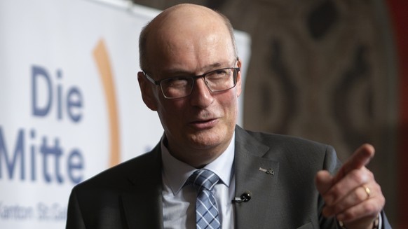 Nationalrat Markus Ritter an einer Medienorientierung der Mitte des Kantons St. Gallen zu seiner Kandidatur fuer den Buendesrat, am Dienstag, 28. Januar 2025, in St. Gallen. (KEYSTONE/Gian Ehrenzeller ...