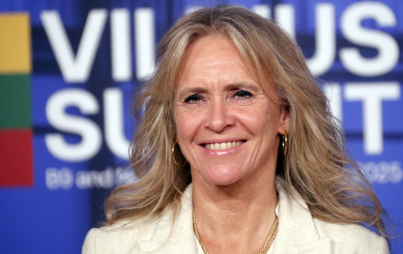 epa12150457 Iceland's Foreign Minister Katrin Gunnarsdottir smiles during a welcome ceremony for the Vilnius Summit of B9 (Bucharest Nine) and Nordic countries in Vilnius, Lithuania, 02 June 2025 ...