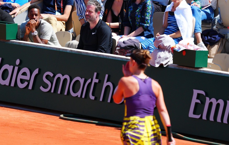 Mandatory Credit: Photo by Javier Garcia/Shutterstock 13940045ac Gael Monfils watches his partner Elina Svitolina in second round action French Open Tennis, Day 4, Roland Garros, Paris, France - 31 Ma ...