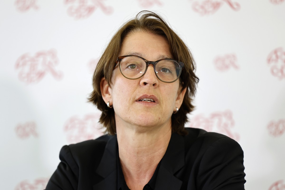 Tatjana Haenni, Direktorin Frauenfussball, spricht waehrend einer Medienkonferenz des Schweizerischen Fussballverbands SFV zur Strategie 2021-2025, am Donnerstag, 7. April 2022 in Muri bei Bern. (KEYS ...