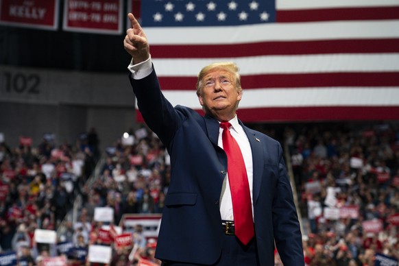 FILE - In this March 2, 2020, file photo President Donald Trump arrives to speak at a campaign rally at Bojangles Coliseum in Charlotte, N.C. The president and his allies are dusting off the playbook  ...