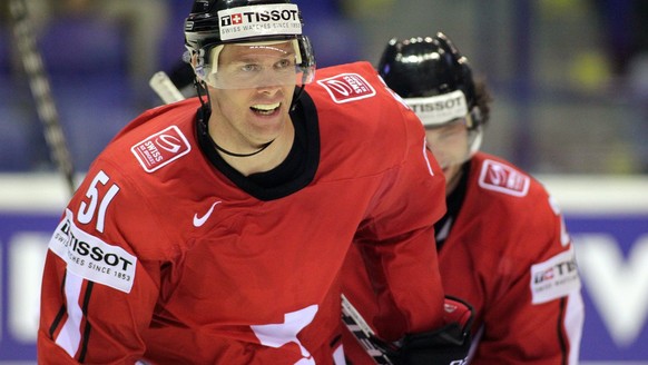 Die strahlende Schweizer Ryan Gardner nach einem Treffer im Eishockey Weltmeisterschaftsspiel zwischen der Schweiz und Weissrussland, am Sonntag, 1. Mai 2011, in der Steel Arena in Kosice, Slowakei. ( ...