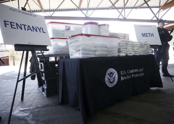 FILE -A display of the fentanyl and meth that was seized by Customs and Border Protection officers over the weekend at the Nogales Port of Entry is shown during a press conference on Thursday, Jan. 31 ...