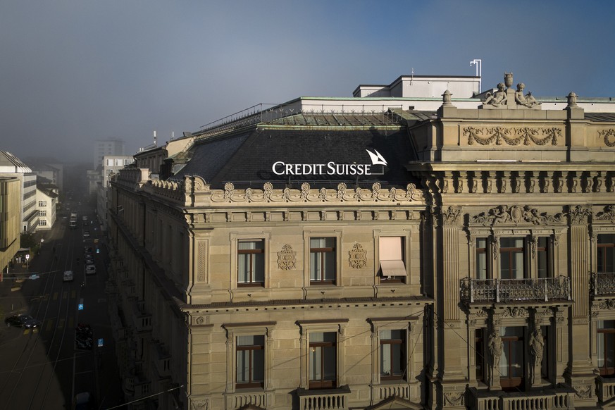 The headquarters of Swiss bank Credit Suisse is pictured in this photo taken with a drone in Zurich, Switzerland on Thursday, October 27, 2022. Credit Suisse announced on October 27, a restructuring p ...