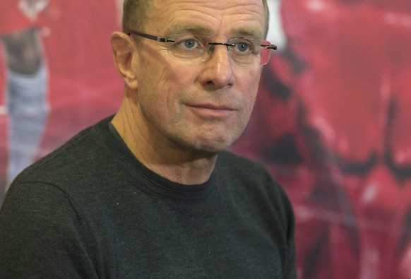 Leipzig sport director Ralf Rangnick at the team&#039;s training center in Leipzig, Germany Tuesday Dec. 6, 2016, attends a round-table discussion on the Bundesliga leader&#039;s remarkable season and ...