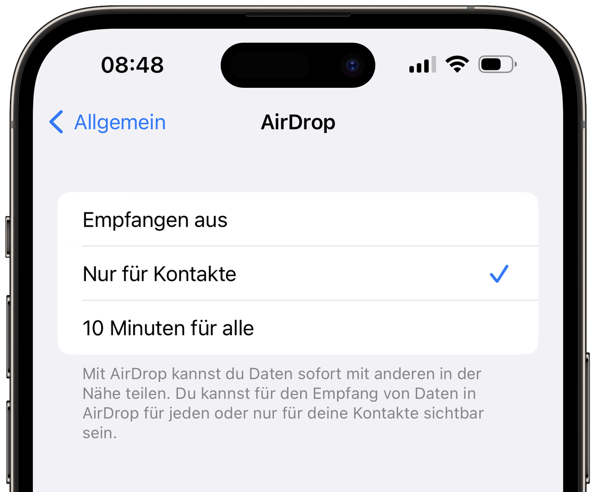 Wenn man nicht gerade Dokumente mit Wildfremden austauschen möchte, empfiehlt sich diese Einstellung. So lässt sich auch der (ungewollte) Empfang von Dickpics und anderem digitalen «Grüselzeug» aussch ...