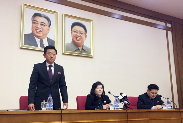 CORRECTS YEAR - North Korean Vice Foreign Minister Choe Son Hui, center, speaks at a gathering for diplomats in Pyongyang, North Korea on Friday, March 15, 2019. North Korean leader Kim Jong Un will s ...