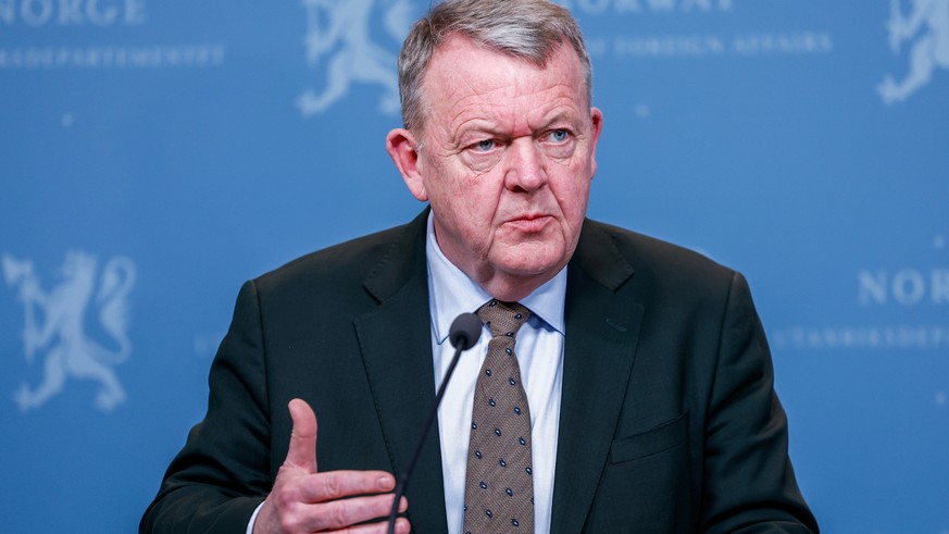 Denmark's Foreign Minister Lars Løkke Rasmussen attends a press conference with Norway's Foreign Minister Espen Barth Eide at the Ministry of Foreign Affairs in Oslo, Sunday Jan. 18, 2026. ( ...