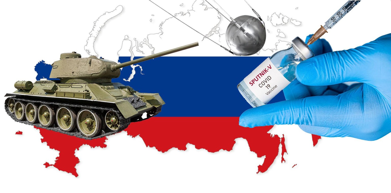 Russland unterschätzt, T-34, Sputnik 1, Sputnik V Montage
