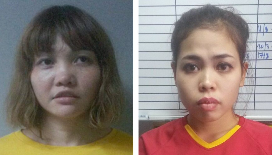 epa06239459 (FILE) - An undated combo handout file photograph released by the Royal Malaysia Police (RMP) shows Vietnamese Doan Thi Huong (L) and Indonesian Siti Aisyah (R) after being arrested in con ...