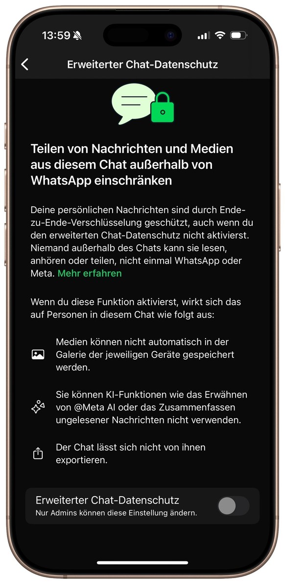 Erweiterter Datenschutz bei WhatsApp lässt sich nicht in allen Gruppen aktivieren.