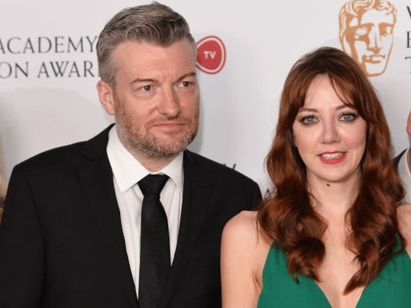 LONDON, ENGLAND - MAY 14: (L to R) Charlie Brooker, Diane Morgan and Lorry Powles, winners of the Comedy &amp; Comedy Entertainment Programme for &#039;Charlie Brooker&#039;s 2016 Wipe&#039;, pose in  ...