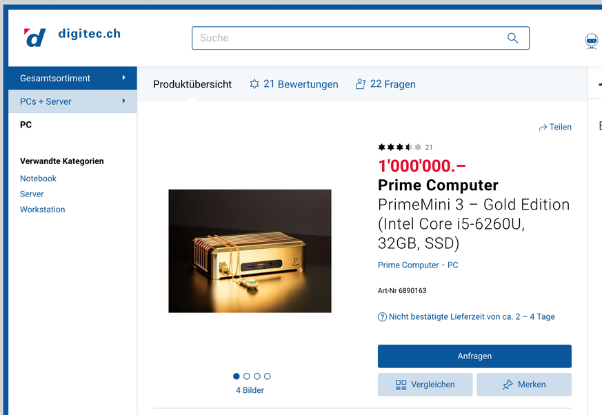 Der 1-Million-Franken-PC mit Gehäuse aus purem Gold.