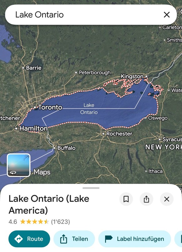 Lake Ontario / Lake America beim Kartendienst Google Maps (Schweiz).
