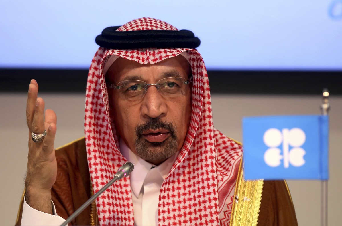 FILE - In this June 23, 2018 file photo, Saudi Energy Minister Khalid al-Falih attends a news conference in Vienna, Austria. Saudi Arabia said on Thursday, Aug. 23, 2018 that it "remains committe ...