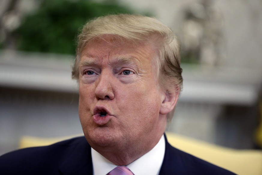 President Donald Trump speaks while meeting with Egyptian President Abdel Fattah al-Sisi in the Oval Office of the White House, Tuesday, April 9, 2019, in Washington. (AP Photo/Evan Vucci)