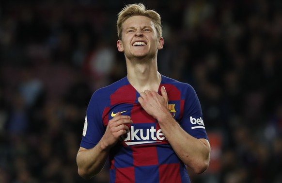 Barcelona&#039;s Frenkie de Jong reacts during a Spanish Copa del Rey soccer match between Barcelona and Leganes at the Camp Nou stadium in Barcelona, Spain, Thursday, Jan. 30, 2020. (AP Photo/Joan Mo ...