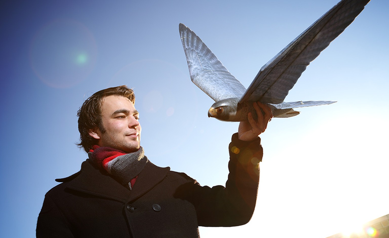 Nico Nijenhuis mit künstlichem Raubvogel.