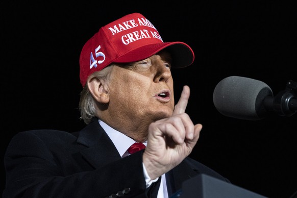 President Donald Trump speaks during a campaign rally at Southern Wisconsin Regional Airport, Saturday, Oct. 17, 2020, in Janesville, Wis. (AP Photo/Alex Brandon)
Donald Trump