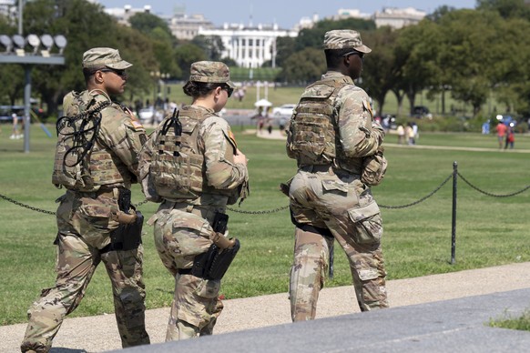 Members of the Ohio National Guard patrol the National Mall, Sunday, Sept. 14, 2025, in Washington. (AP Photo/Jose Luis Magana)
National Guard