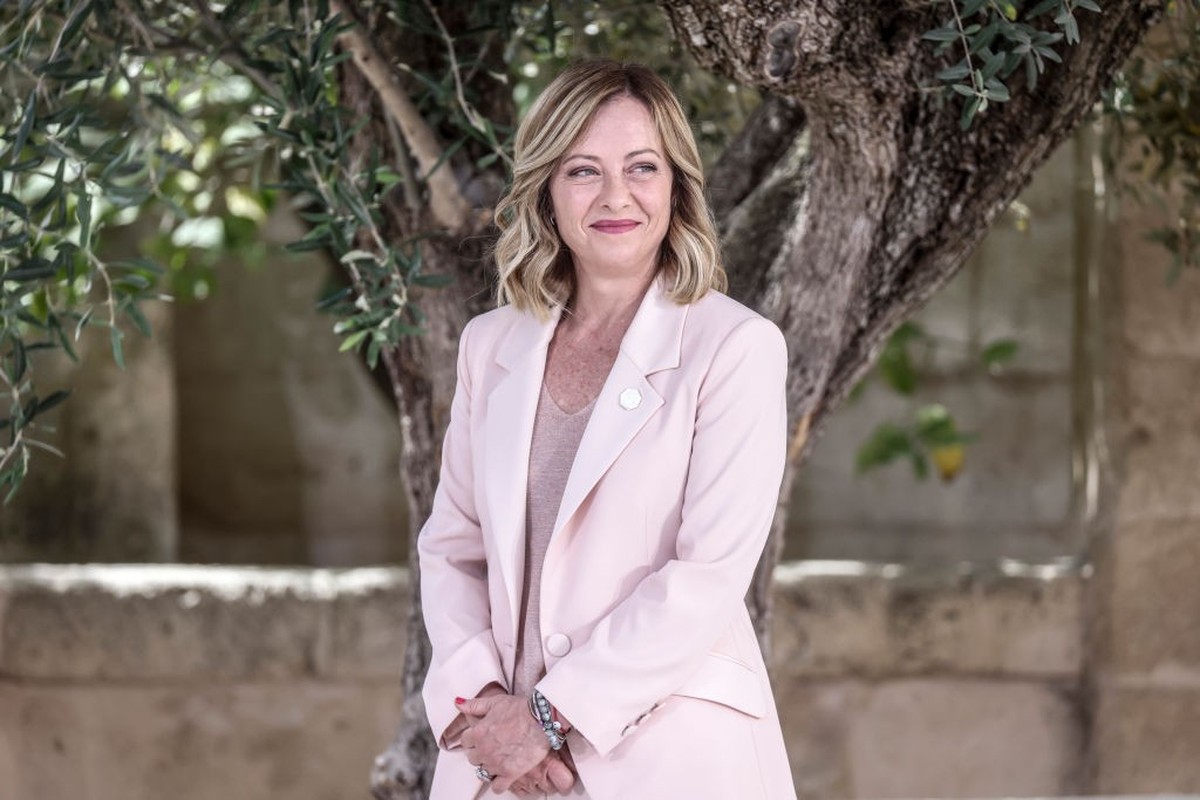 FASANO, ITALY - JUNE 13: Italy's Prime Minister Giorgia Meloni awaits for the arrivals of the G7 leaders during the first day of the G7 meeting at Borgo Egnazia resort, on June 13, 2024 in Fasano ...