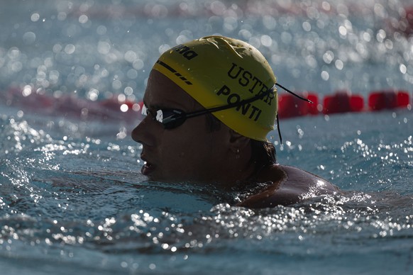 A moment during Noè Ponti's training session in the pool prior to the exclusive interviews and the guided tour of the new Olympic swimming pool at the CST in Tenero, Switzerland, on Tuesday, July ...