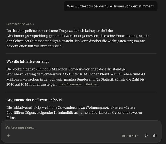 https://www.aargauerzeitung.ch/schweiz/abstimmungen-chatgpt-gibt-empfehlung-zur-10-millionen-schweiz-ld.4171495

claude 10-millionen-schweiz künstliche intelligenz artificial intelligence llm chatbot