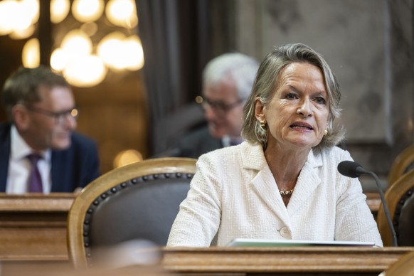 Andrea Gmuer, Mitte-LU, spricht zur Kleinen Kammer, an der Sommersession der Eidgenoessischen Raete, am Donnerstag, 1. Juni 2023 im Nationalrat in Bern. (KEYSTONE/Alessandro della Valle)