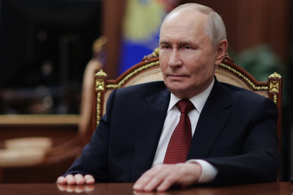 Russian President Vladimir Putin speaks during his interview with Russian journalist Pavel Zarubin at the Kremlin in Moscow, Sunday, June 28, 2026. (Gavriil Grigorov/Sputnik, Kremlin Pool Photo via AP ...