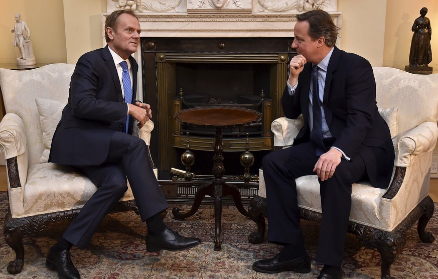 Donald Tusk und David Cameron im Gespräch über die gemeinsame Zukunft Grossbritanniens und der EU.&nbsp;