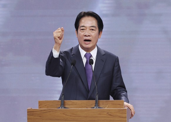 Taiwan President and Democratic Progressive Party presidential candidate William Lai speaks at the presidential debates at Taiwan Public Television Service in Taipei, Taiwan, Saturday, Dec. 30, 2023.  ...