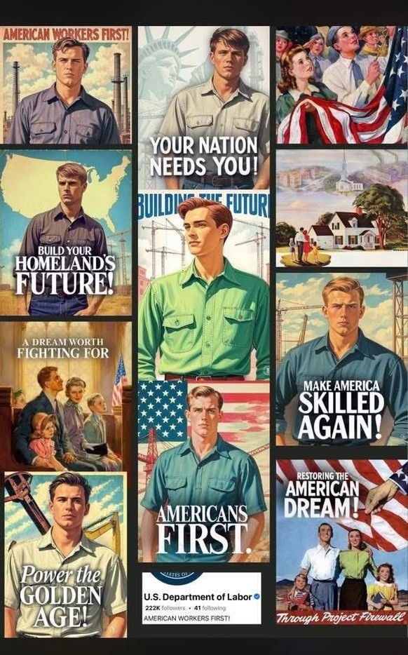 Plakate des US-Arbeitsministeriums: Americans First.