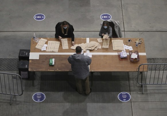 Ballots are counted for the Scottish Parliamentary Elections in Aberdeen, Scotland, Friday May 7, 2021. (Andrew Milligan/PA via AP)