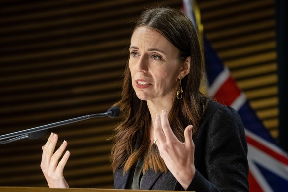 New Zealand Prime Minister Jacinda Ardern addresses a post Cabinet press conference at Parliament in Wellington, New Zealand, Monday, Nov. 22, 2021. Bars, restaurants and gyms can reopen in Auckland f ...