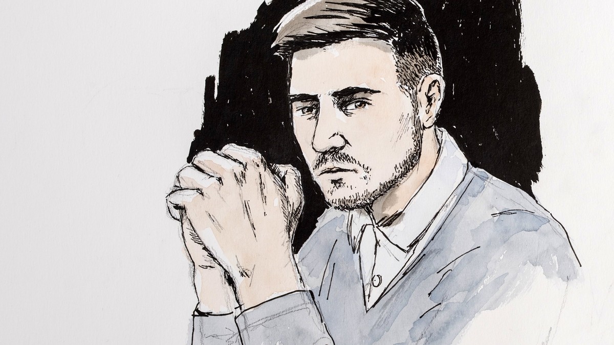epa06607723 A drawing shows Thomas N. (L) and his public defender Renate Senn (R) at the pronouncement of judgement in the court case of the quadruple murder of Rupperswil at the district court Lenzbu ...