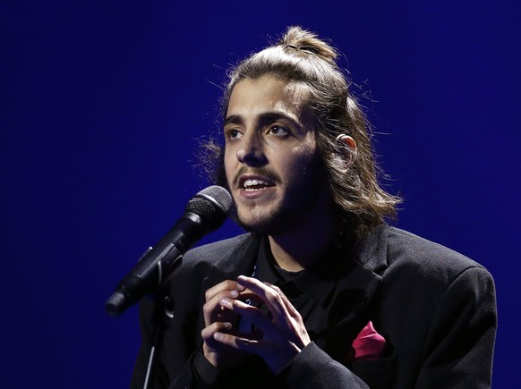 epa05951046 Salvador Sobral from Portugal performs with the song &#039;Amar Pelos Dois&#039; during rehearsals for the First Semi Final of the 62nd annual Eurovision Song Contest (ESC) at the Internat ...