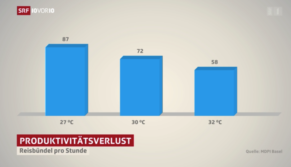 Diagramm zum Produktivitätsverlust bei Arbeitern in der Reis-Produktion in Indien bei hohen Temperaturen