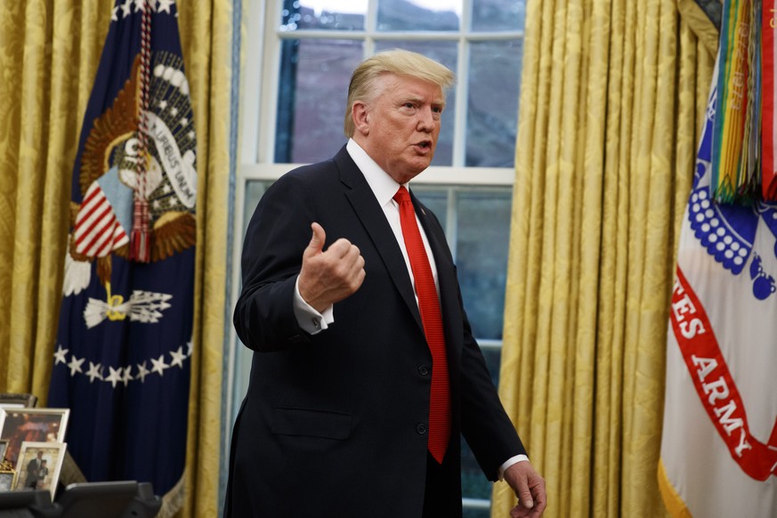 President Donald Trump speaks after presenting the Presidential Medal of Freedom to former NBA basketball player and general manager Jerry West, in the Oval Office of the White House, Thursday, Sept.  ...