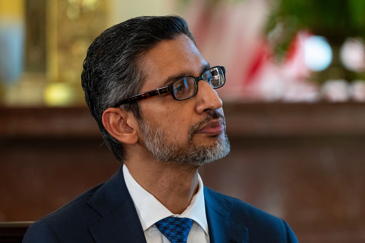 Sundar Pichai CEO of Google and Alphabet, listens during a meeting of the White House Task Force on Artificial Intelligence Education in the East Room of the White House, Thursday, Sept. 4, 2025, in W ...