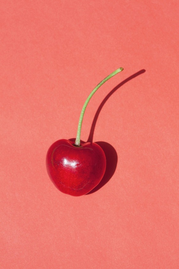 Cherry fruit isolated on red background