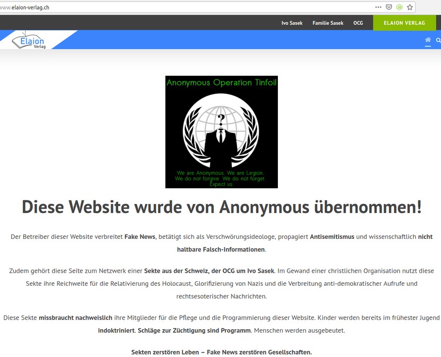 Netzaktivisten haben am Donnerstag eine Webseite der Schweizer Sekte «Organische Christus-Generation» (OCG) gehackt. 