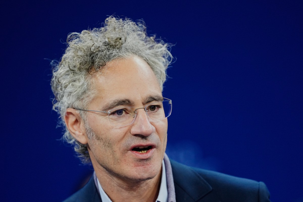 Alex Karp, CEO of the software firm Palantir Technologies speaks during the Annual Meeting of the World Economic Forum in Davos, Switzerland, Tuesday, Jan. 20, 2026. (AP Photo/Markus Schreiber)
Switze ...