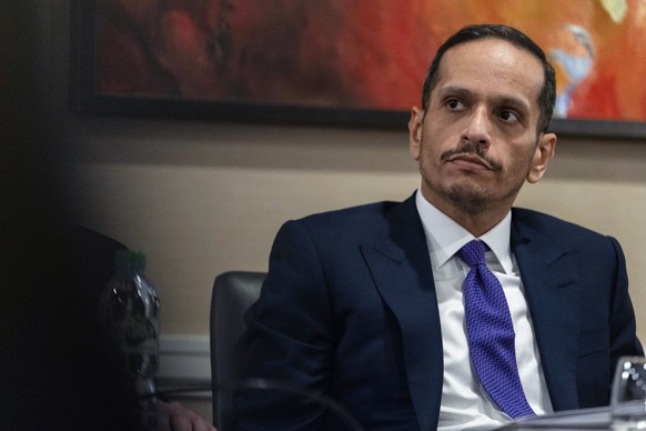 Qatari Prime Minister and Minister of Foreign Affairs Sheikh Mohammed bin Abdulrahman bin Jassim Al-Thani, attends a news conference about the Israel-Hamas war, and pressure to reduce civilian casualt ...