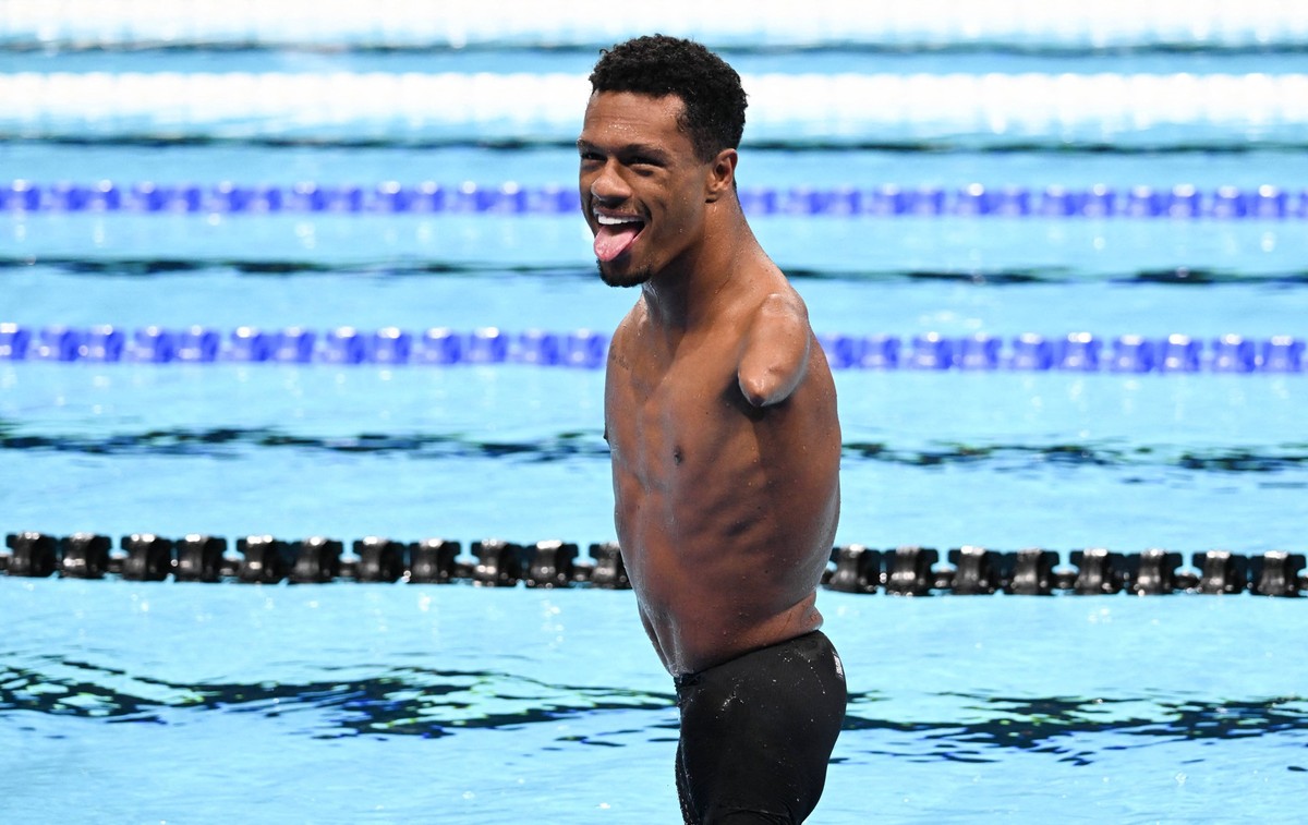 Paris 2024 Paralympics - Para Swimming - Gabriel Dos Santos Araujo Gabriel Dos Santos Araujo from Brasil during the 50m backstroke in para-swimming at the Paris 2024 Paralympic Games on August 31, 202 ...