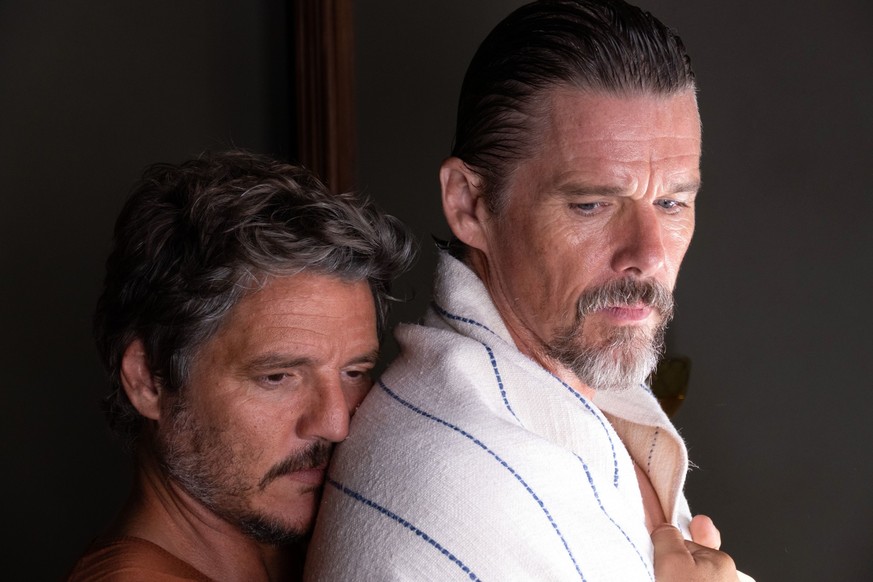 ETHAN HAWKE and PEDRO PASCAL in STRANGE WAY OF LIFE (2023) -Original title: EXTRA�A FORMA DE VIDA-, directed by PEDRO ALMODOVAR. PUBLICATIONxNOTxINxGERxFRAxESP Copyright: xElxDeseox/xSaintxLaurentx/xA ...