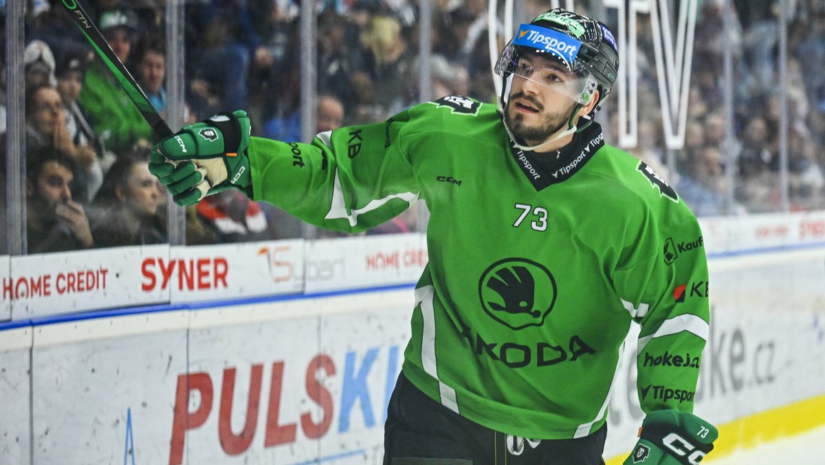 Utkani 51. kola hokejove extraligy: Bili Tygri Liberec - BK Mlada Boleslav, 2. brezna 2025, Liberec. Autor druheho golu Petr Cajka z Mlade Boleslavi. CTKxPhoto/RadekxPetrasek CTKPhotoP2025030206251 PU ...