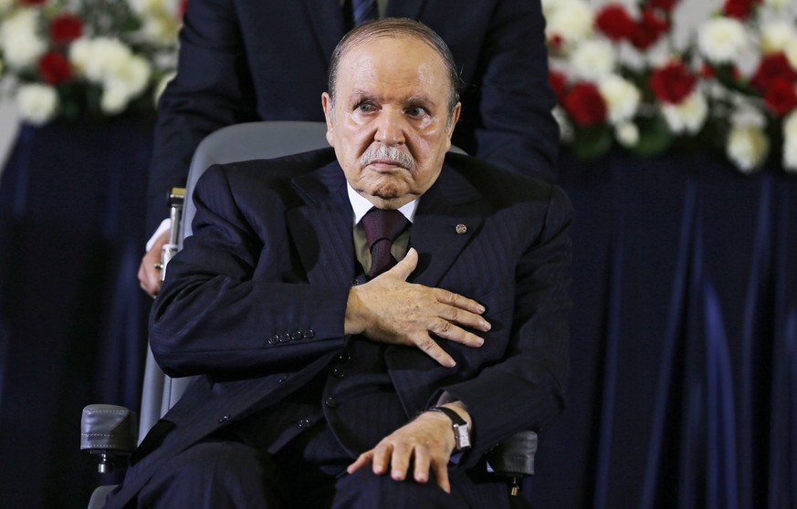 epa07480942 (FILE) - Algerian President Abdelaziz Bouteflika, re-elected for a fourth mandate, reacts during the oath taking ceremony in Algiers, Algeria, 28 April 2014 (reissued 02 April 2019). Accor ...